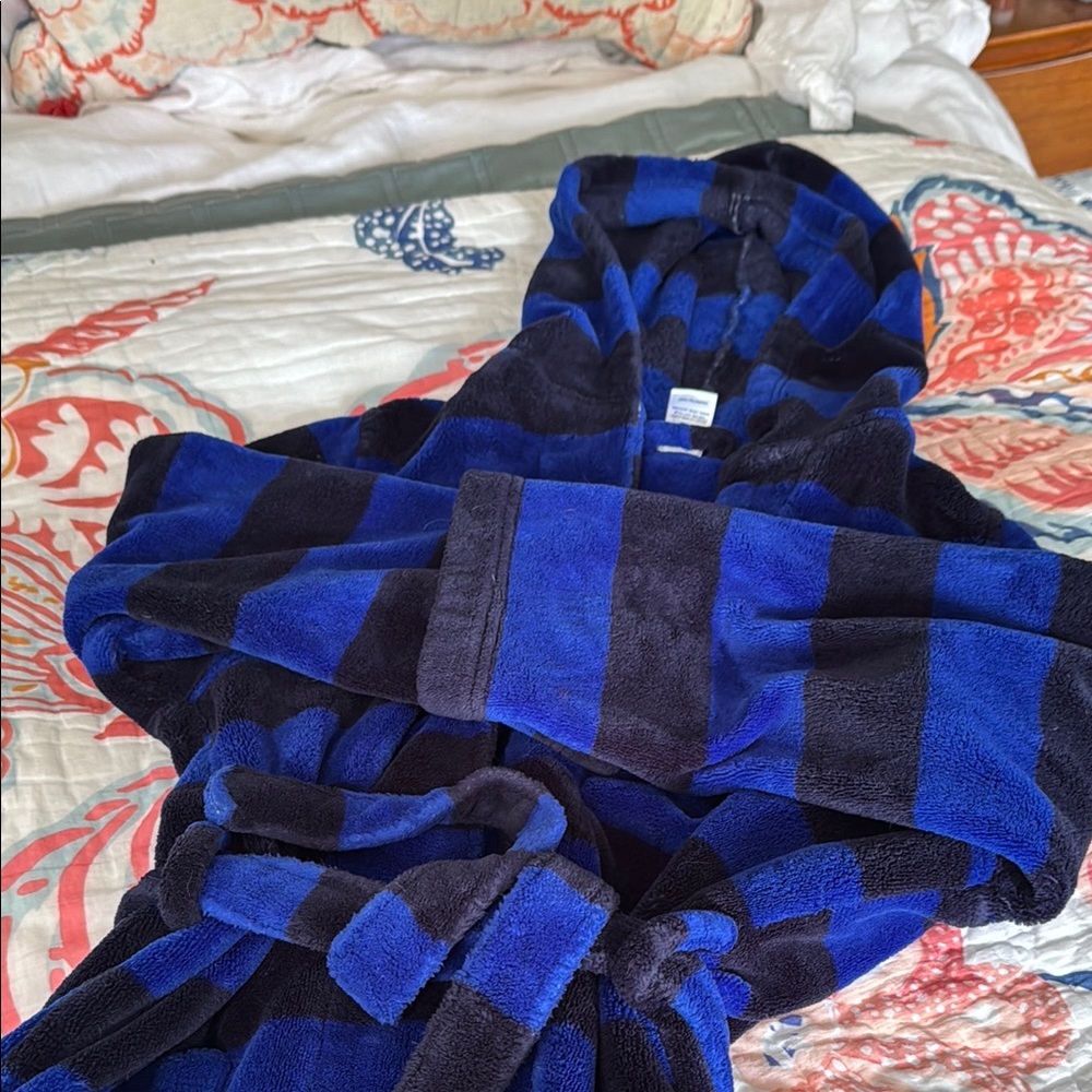 Tucker and Tate Blue and Black Striped Hooded Robe